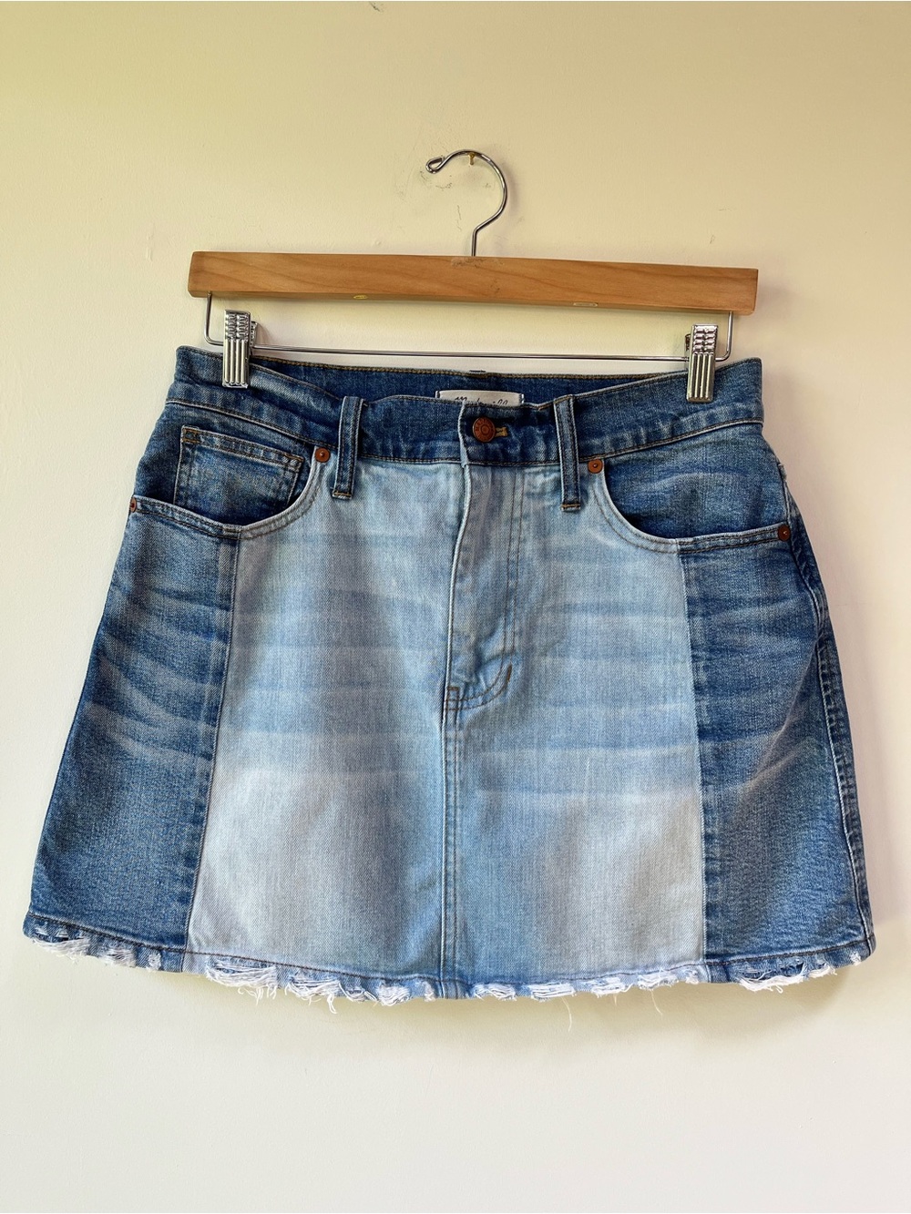 Madewell McCarren Two-Tone Denim Jeans Multipanel Mini Skirt - 28 waist